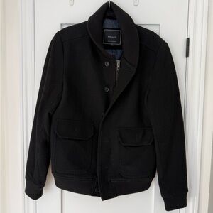 RW&CO Wool Blend Bomber Jacket Mens Medium Black Rib Collar Winter Coat